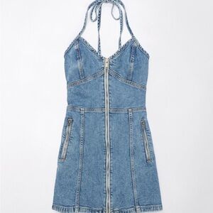 American Eagle Denim Halter Dress with Zippers